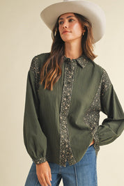 Vagabond Ditsy Print Loose Fit Button Down Shirt - Westly