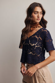 Valencia Crochet Lace Short Sleeve Top - Westly