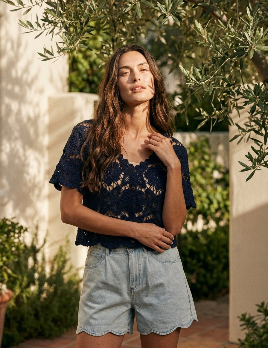 Valencia Crochet Lace Short Sleeve Top - Westly
