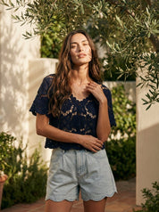 Valencia Crochet Lace Short Sleeve Top - Westly