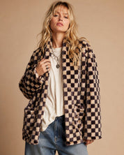 Venice Beach Checkered Faux Fur Cardigan - Westly