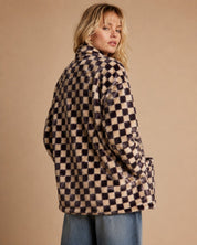 Venice Beach Checkered Faux Fur Cardigan - Westly