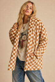 Venice Beach Checkered Faux Fur Cardigan - Westly