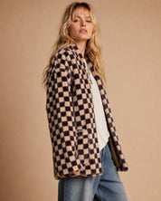 Venice Beach Checkered Faux Fur Cardigan - Westly