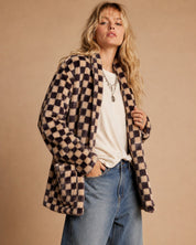 Venice Beach Checkered Faux Fur Cardigan - Westly