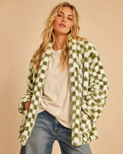 Venice Beach Checkered Faux Fur Cardigan - Westly