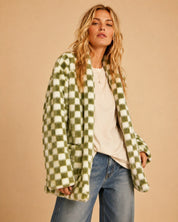 Venice Beach Checkered Faux Fur Cardigan - Westly