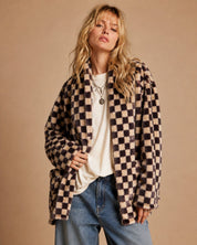 Venice Beach Checkered Faux Fur Cardigan - Westly