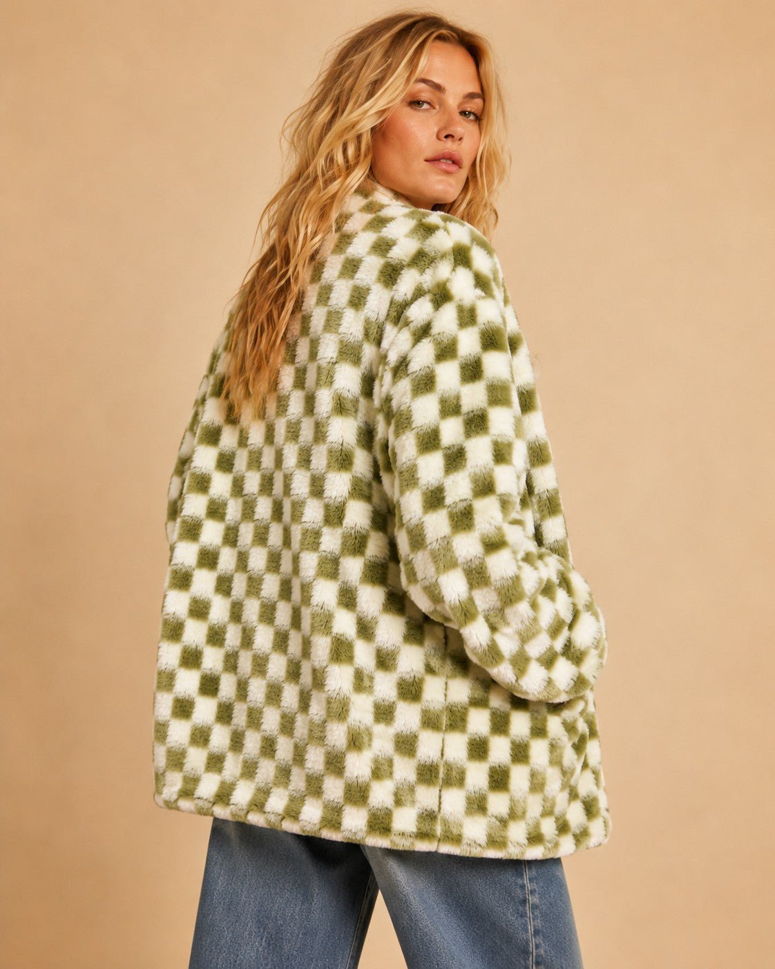 Venice Beach Checkered Faux Fur Cardigan - Westly