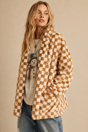 Venice Beach Checkered Faux Fur Cardigan - Westly
