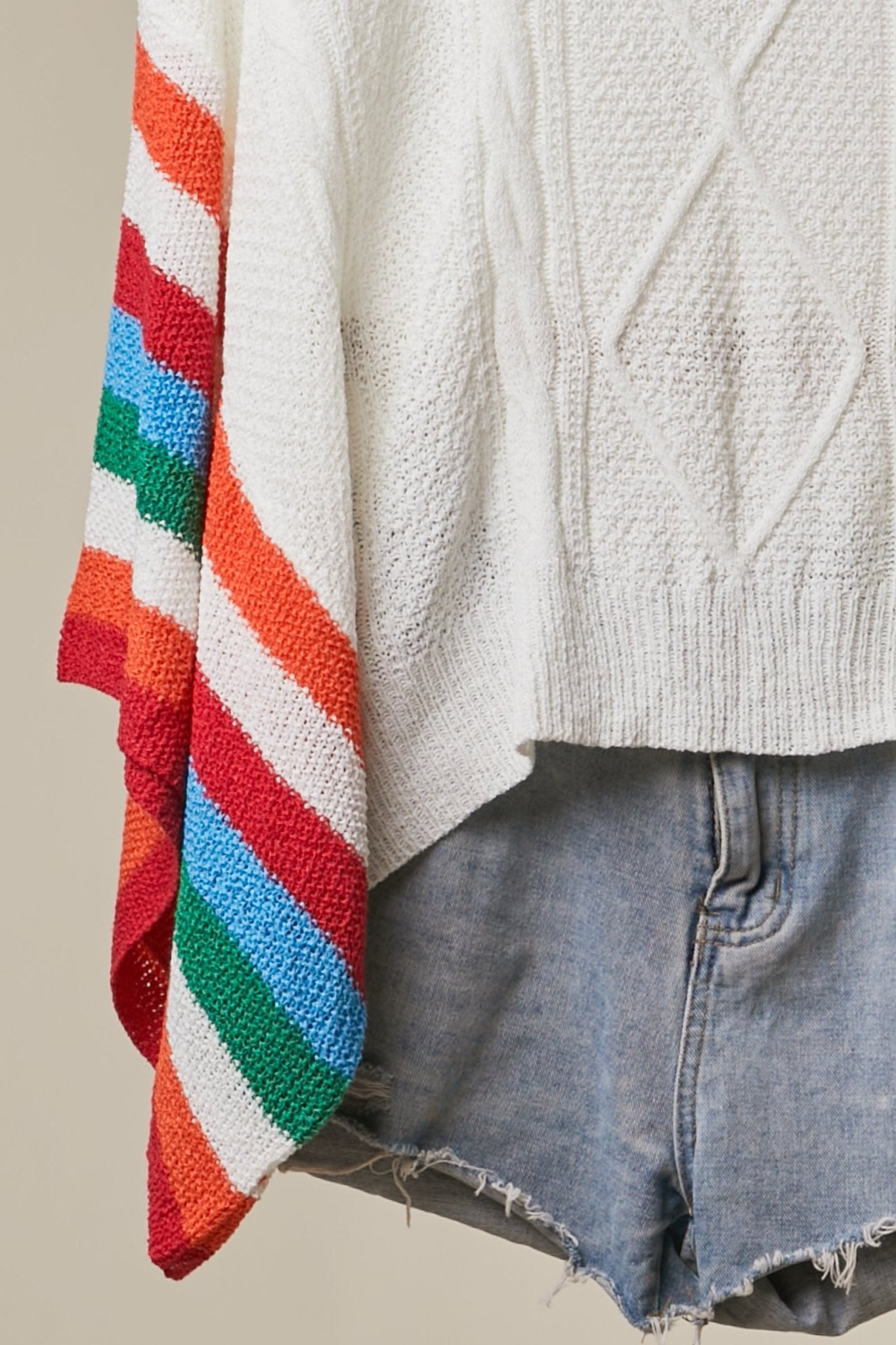 Ventana Cable Knit Sweater With Rainbow Stripes - Westly