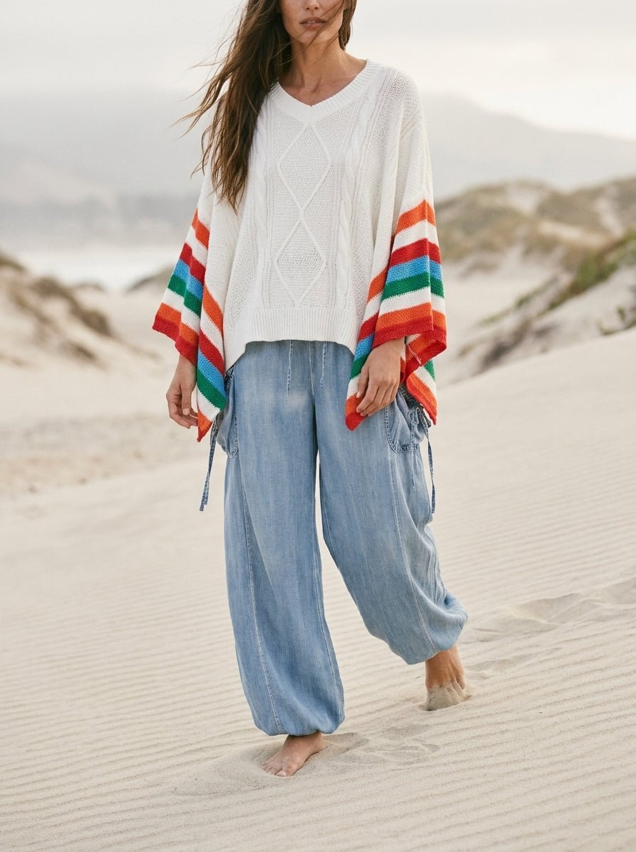 Ventana Cable Knit Sweater With Rainbow Stripes - Westly