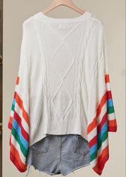 Ventana Cable Knit Sweater With Rainbow Stripes - Westly