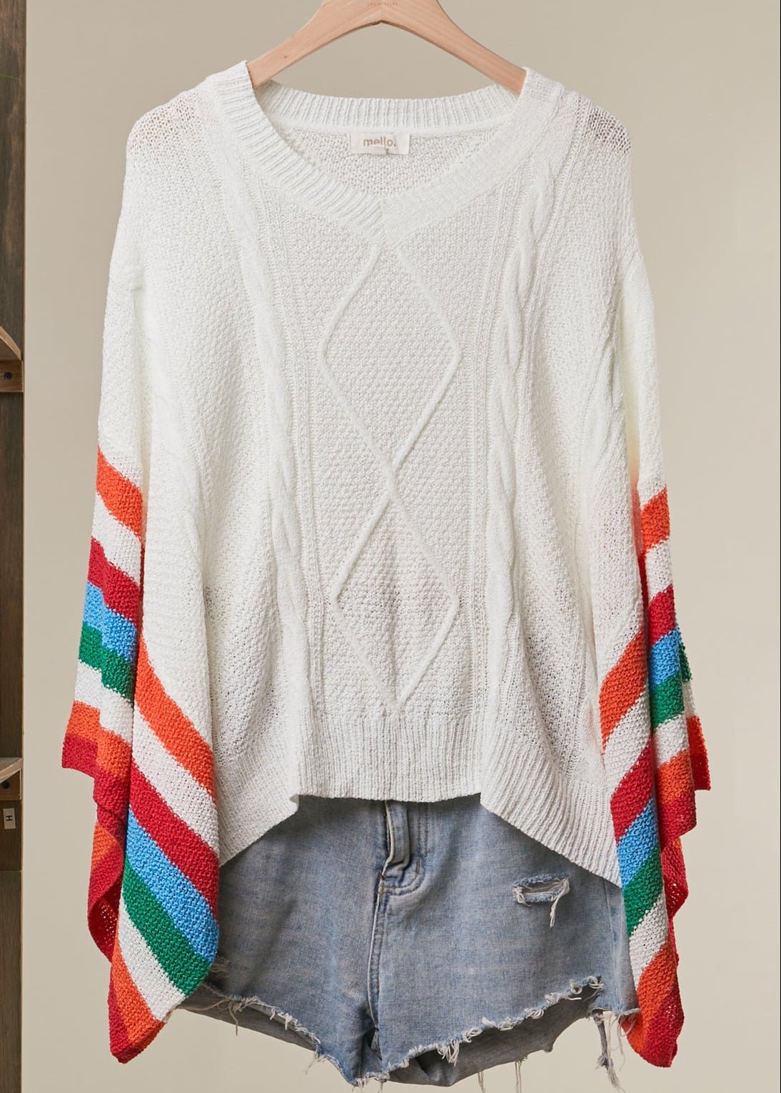Ventana Cable Knit Sweater With Rainbow Stripes - Westly
