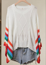 Ventana Cable Knit Sweater With Rainbow Stripes - Westly