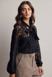 Verity Sheer Lace Tie Neck Blouse - Westly