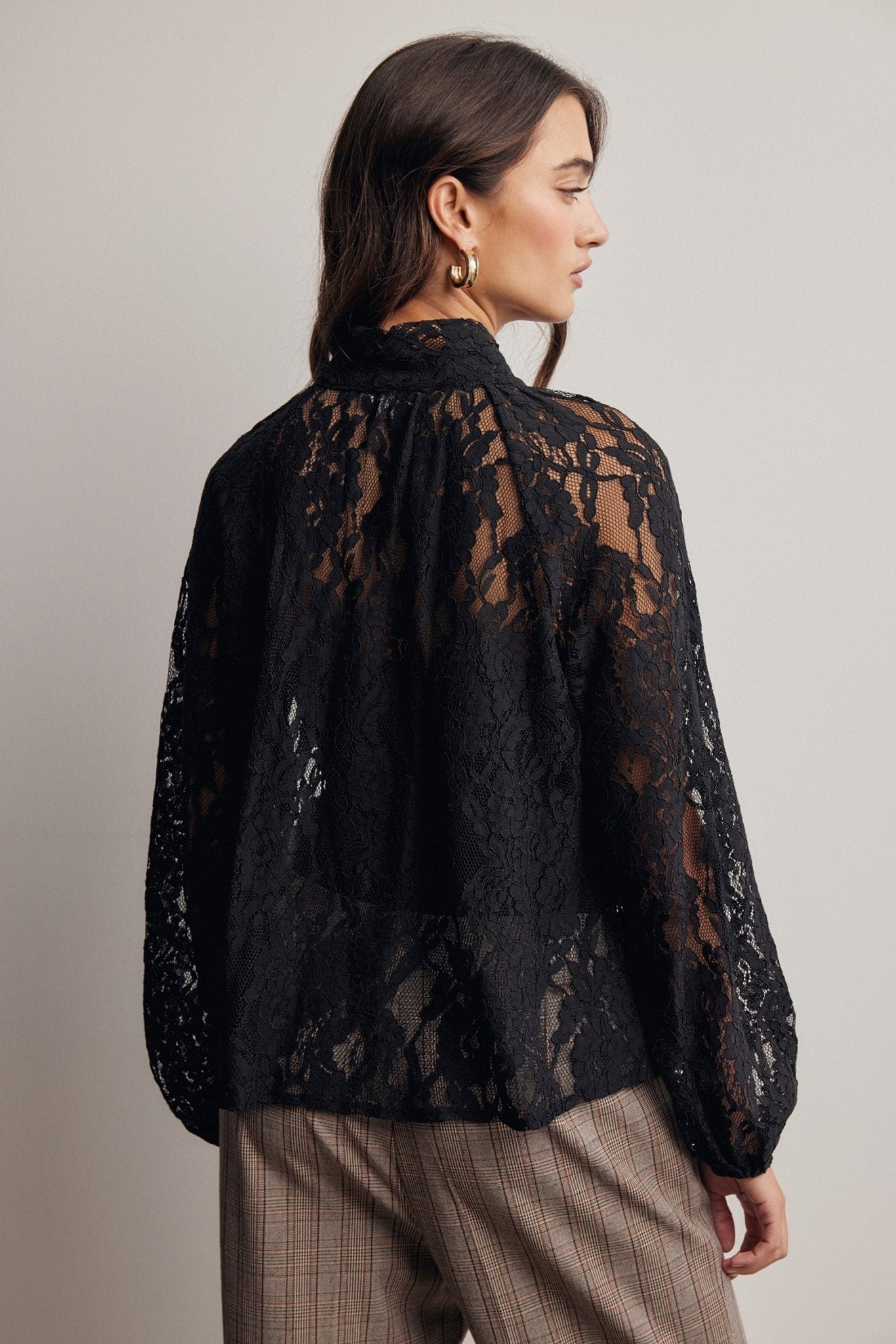 Verity Sheer Lace Tie Neck Blouse - Westly