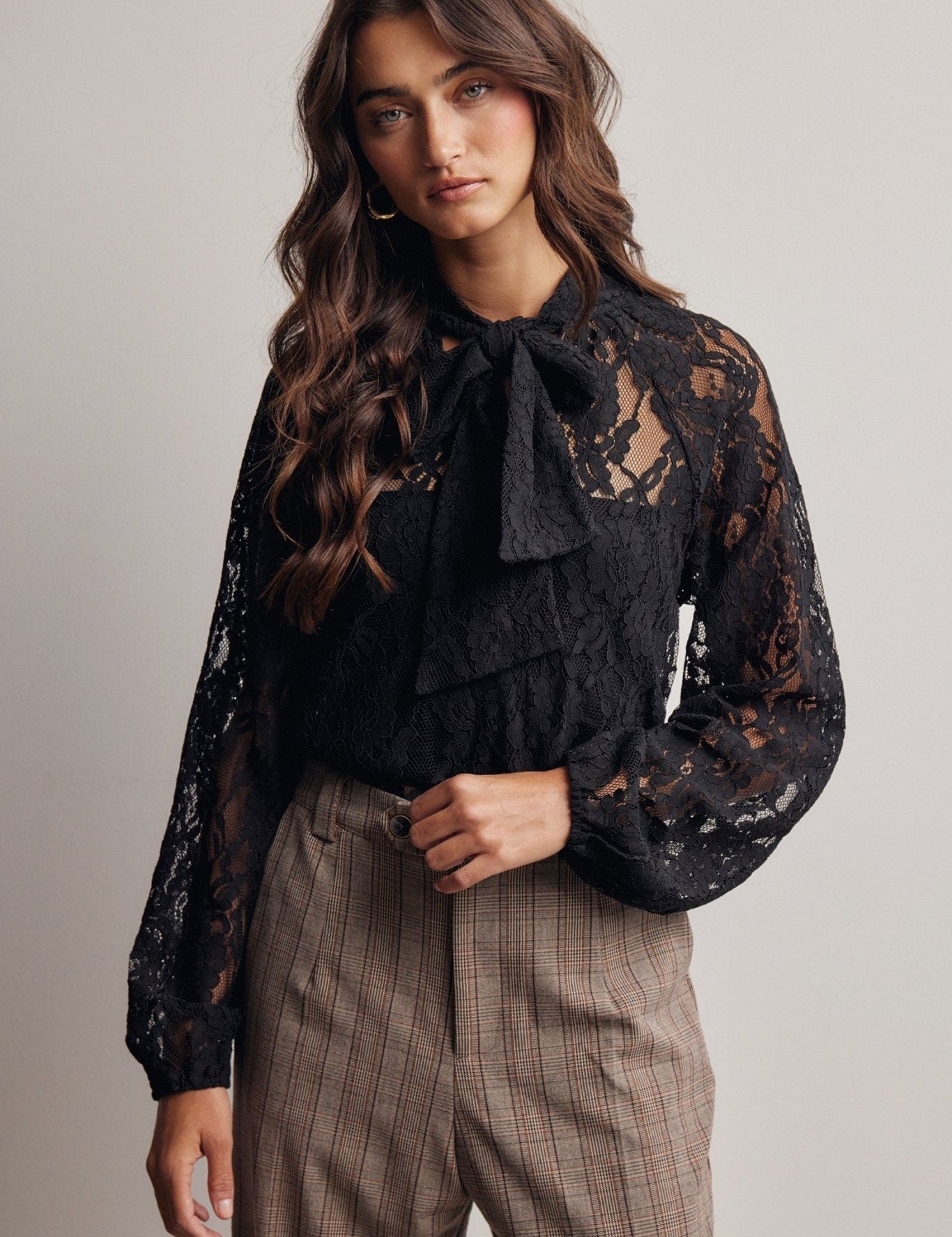 Verity Sheer Lace Tie Neck Blouse - Westly