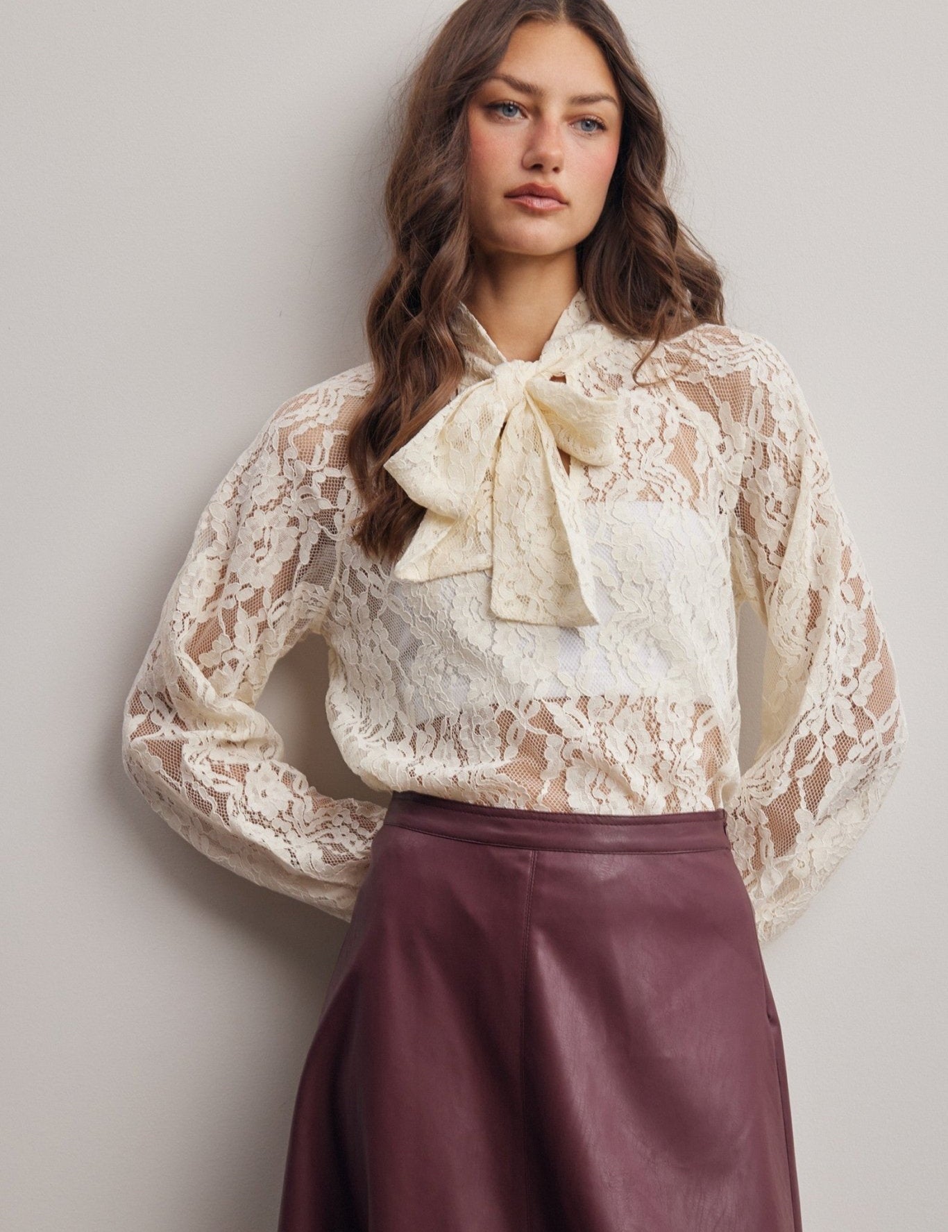 Verity Sheer Lace Tie Neck Blouse - Westly