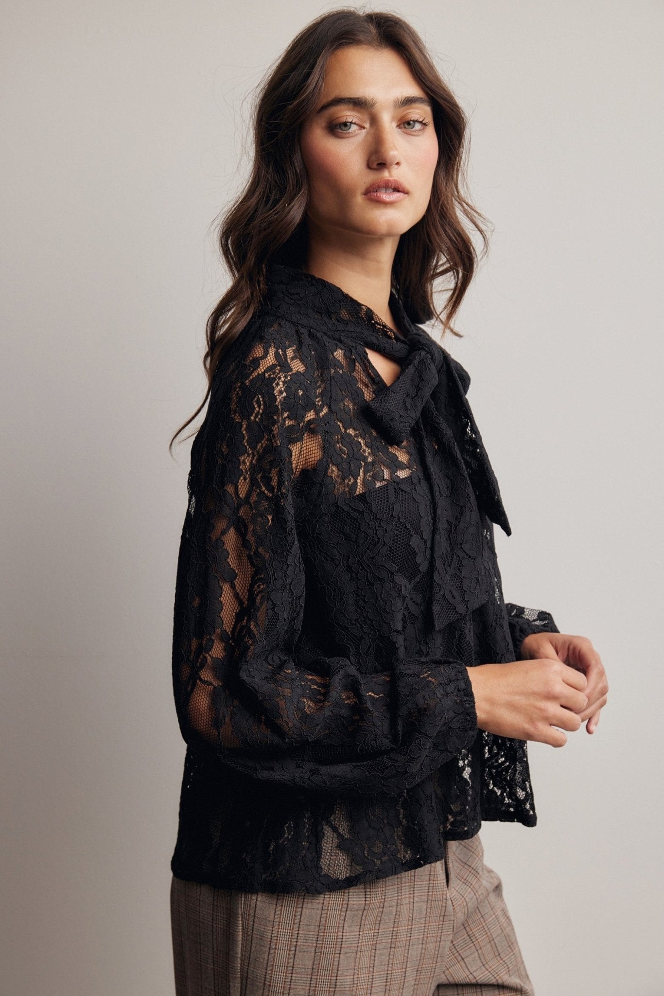 Verity Sheer Lace Tie Neck Blouse - Westly