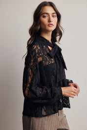 Verity Sheer Lace Tie Neck Blouse - Westly