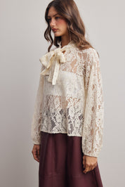 Verity Sheer Lace Tie Neck Blouse - Westly