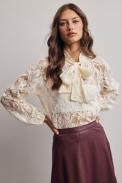 Verity Sheer Lace Tie Neck Blouse - Westly