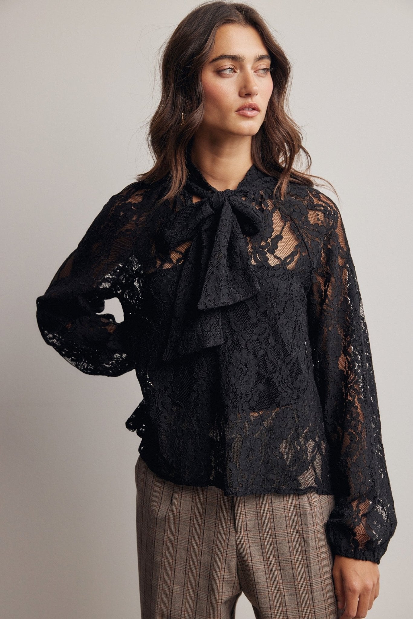 Verity Sheer Lace Tie Neck Blouse - Westly