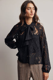 Verity Sheer Lace Tie Neck Blouse - Westly