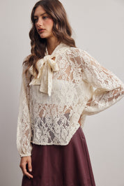 Verity Sheer Lace Tie Neck Blouse - Westly