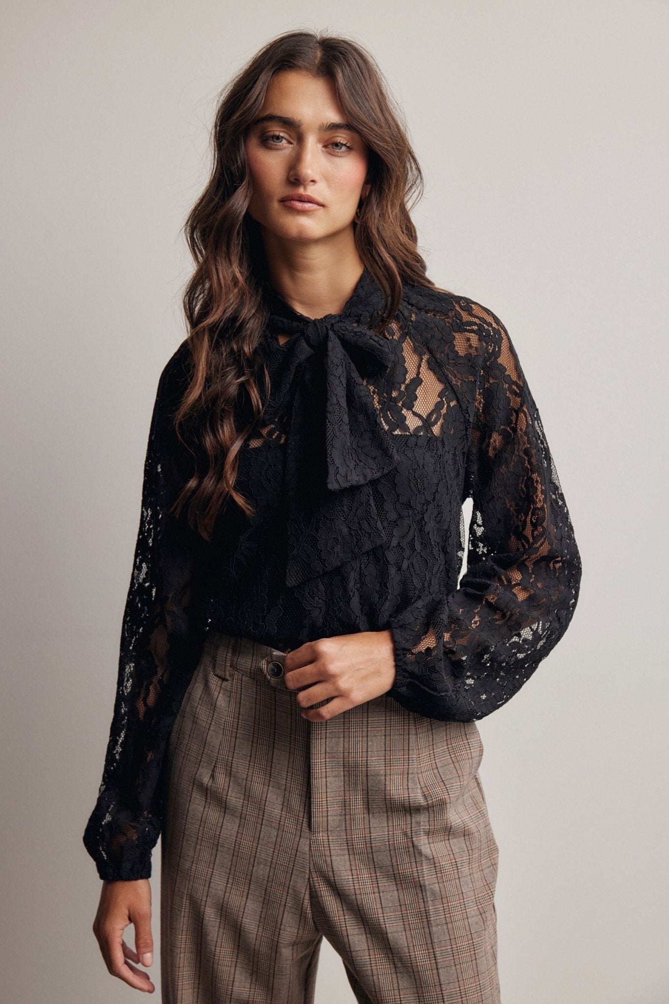Verity Sheer Lace Tie Neck Blouse - Westly