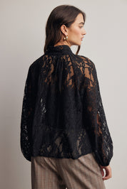 Verity Sheer Lace Tie Neck Blouse in Black, photo 8