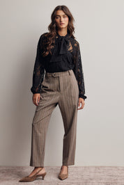 Verity Sheer Lace Tie Neck Blouse in Black, photo 9