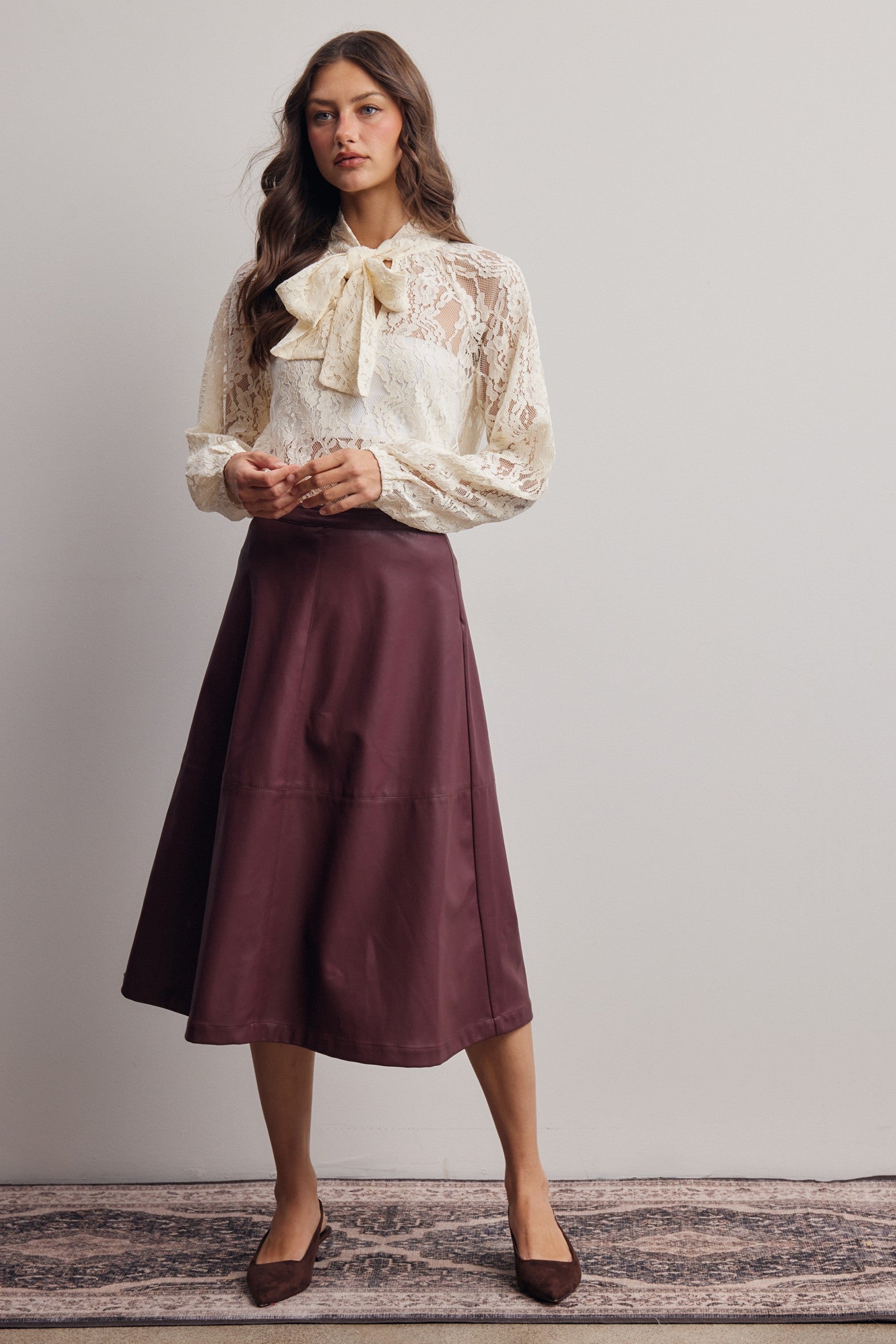 Verity Sheer Lace Tie Neck Blouse in Ivory, photo 10