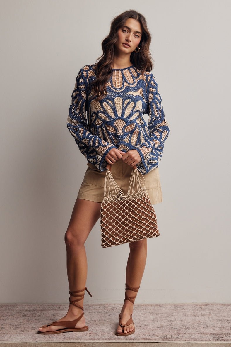 Verona Floral Pattern Crochet Sweater - Westly