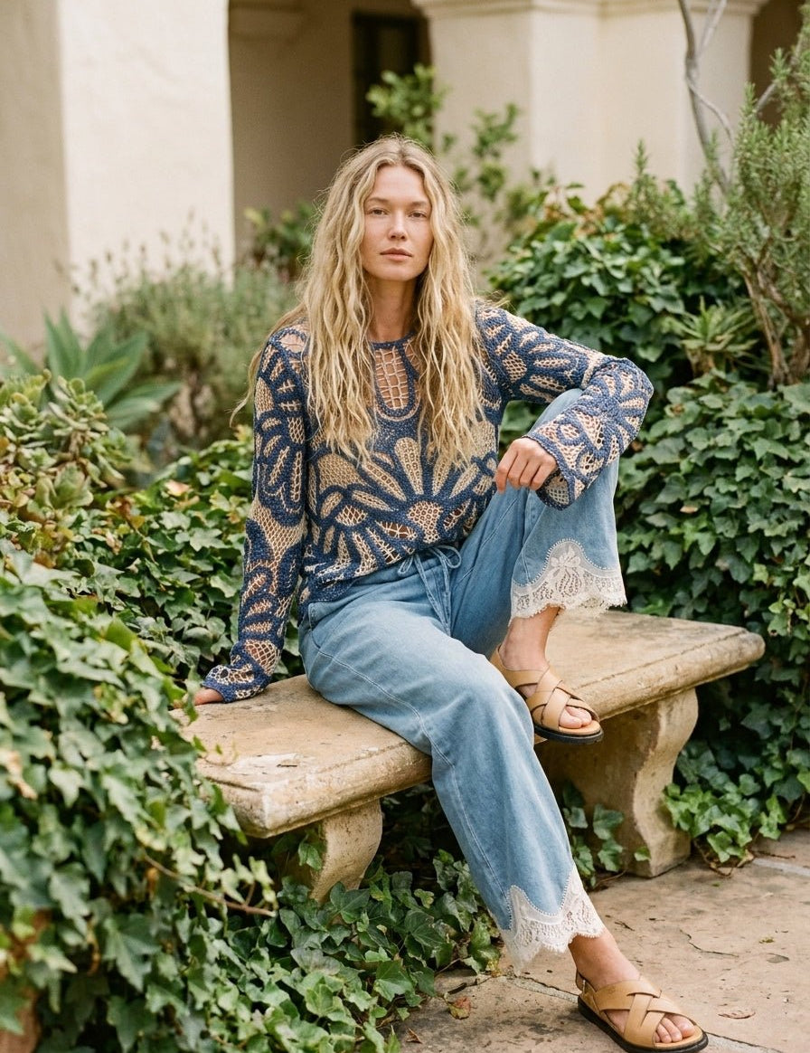 Verona Floral Pattern Crochet Sweater - Westly