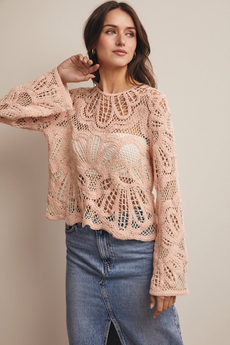 Verona Floral Pattern Crochet Sweater - Westly