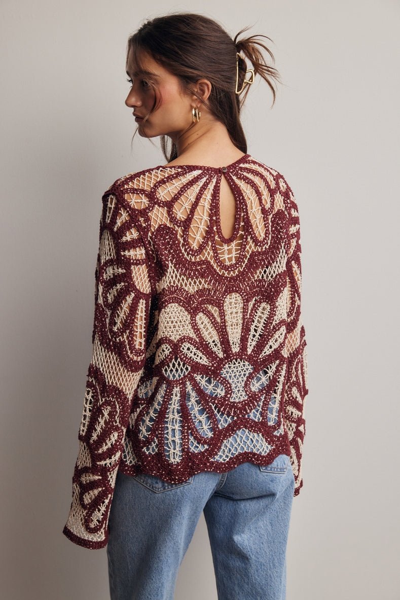Verona Floral Pattern Crochet Sweater - Westly