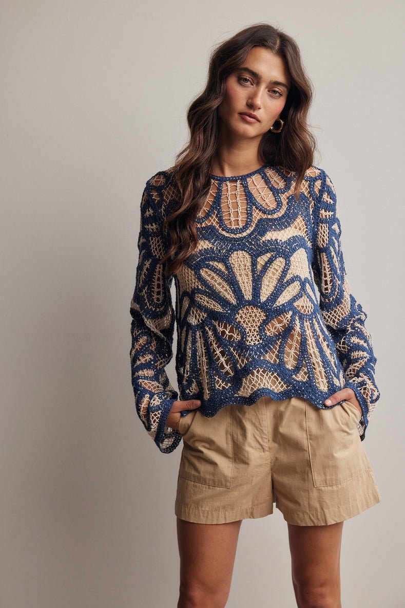 Verona Floral Pattern Crochet Sweater - Westly
