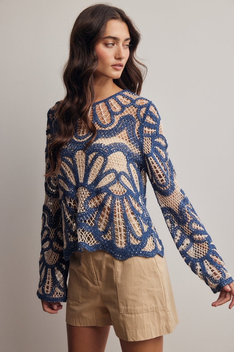 Verona Floral Pattern Crochet Sweater - Westly