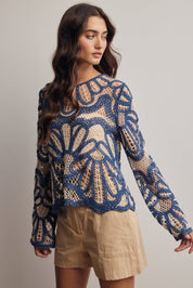Verona Floral Pattern Crochet Sweater - Westly