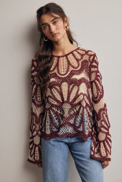 Verona Floral Pattern Crochet Sweater - Westly