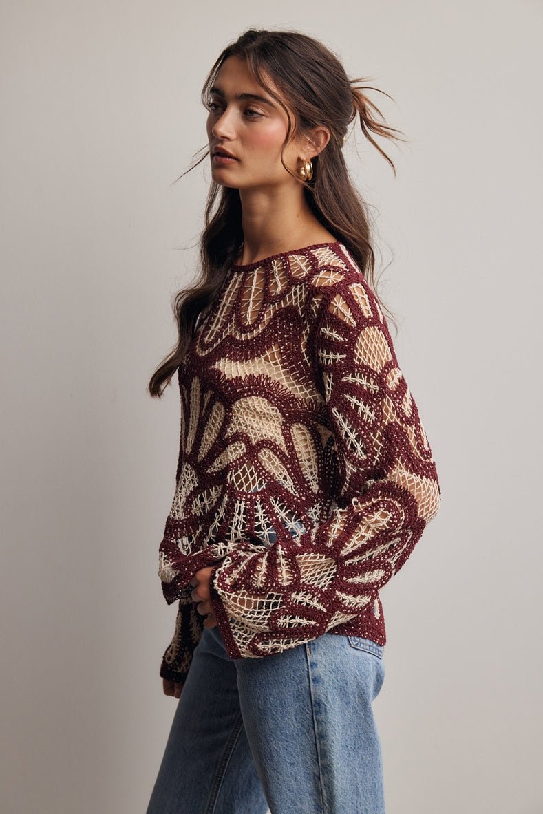 Verona Floral Pattern Crochet Sweater - Westly