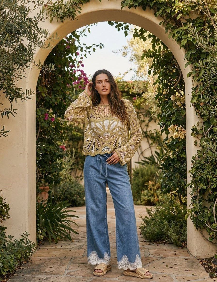 Verona Floral Pattern Crochet Sweater - Westly