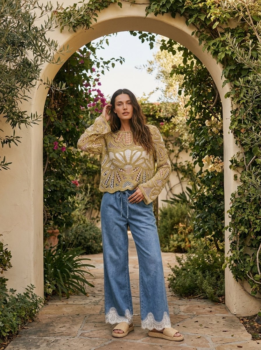 Verona Floral Pattern Crochet Sweater - Westly