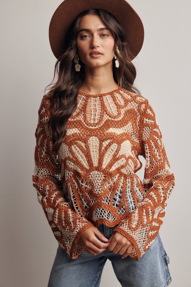 Verona Floral Pattern Crochet Sweater - Westly
