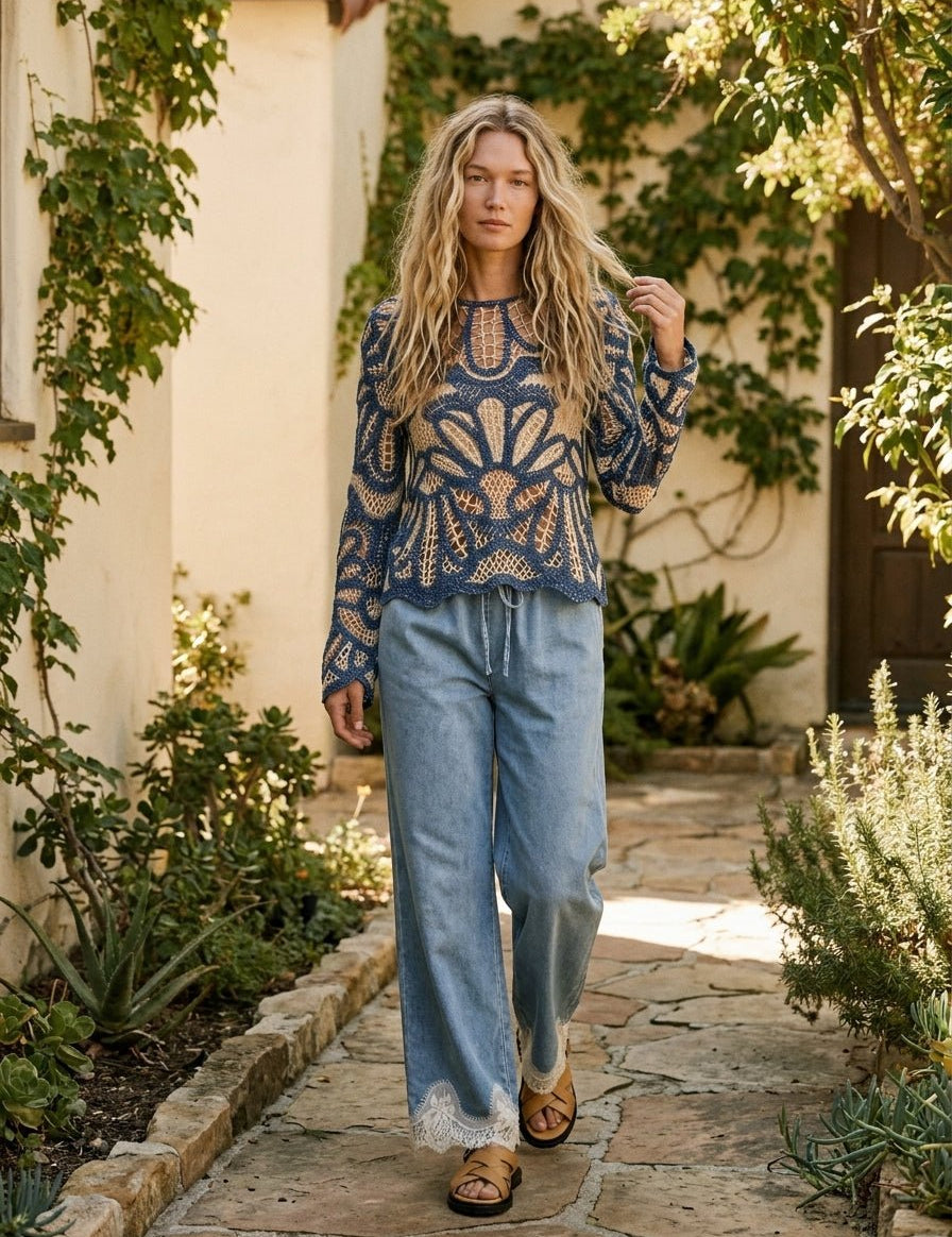 Verona Floral Pattern Crochet Sweater - Westly