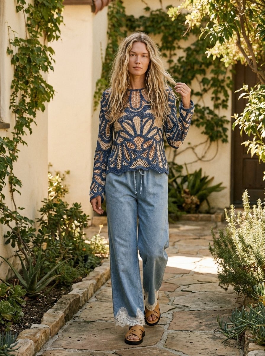 Verona Floral Pattern Crochet Sweater - Westly
