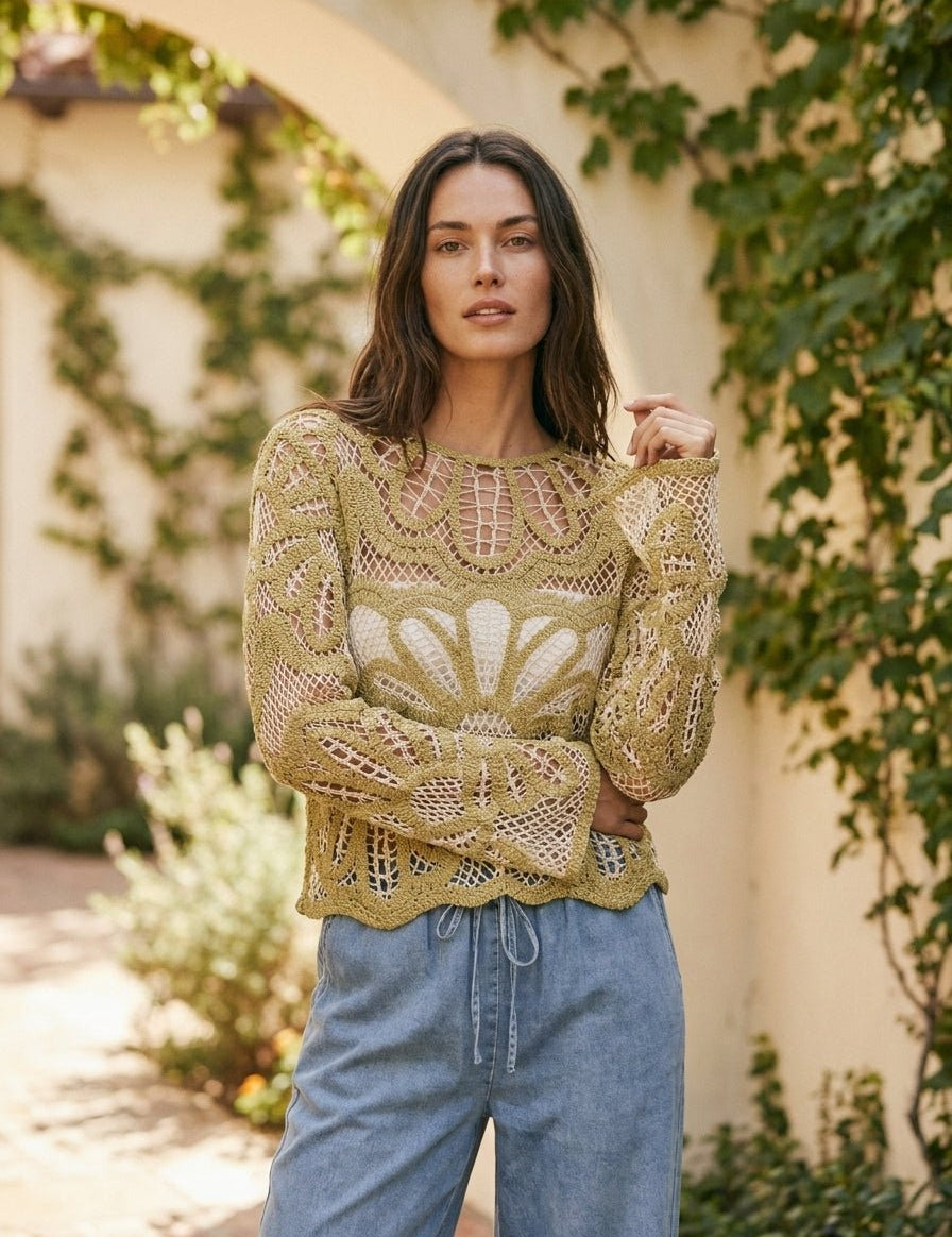 Verona Floral Pattern Crochet Sweater - Westly
