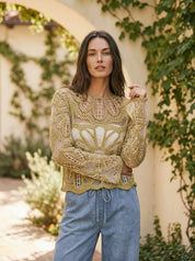 Verona Floral Pattern Crochet Sweater - Westly